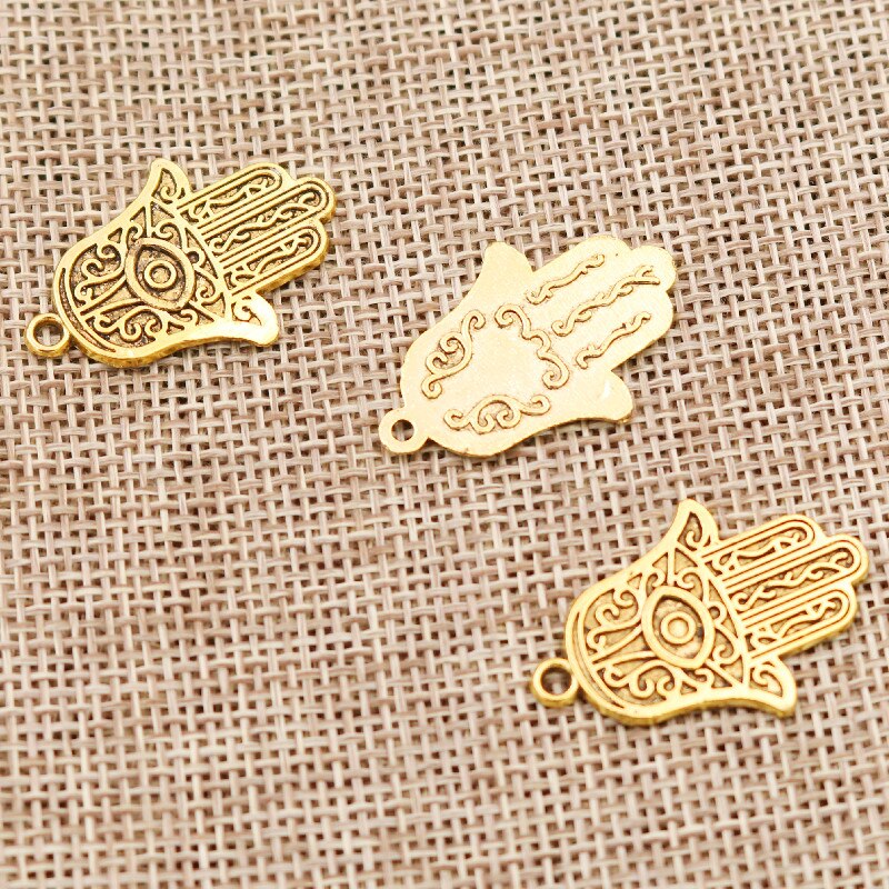 15 Stks/partijen Bedels Hamsa Palm Fatima Hand Bescherming 28X19 Mm Antieke Goud Kleur Hangers Maken Diy Metalen Handwerk vinden
