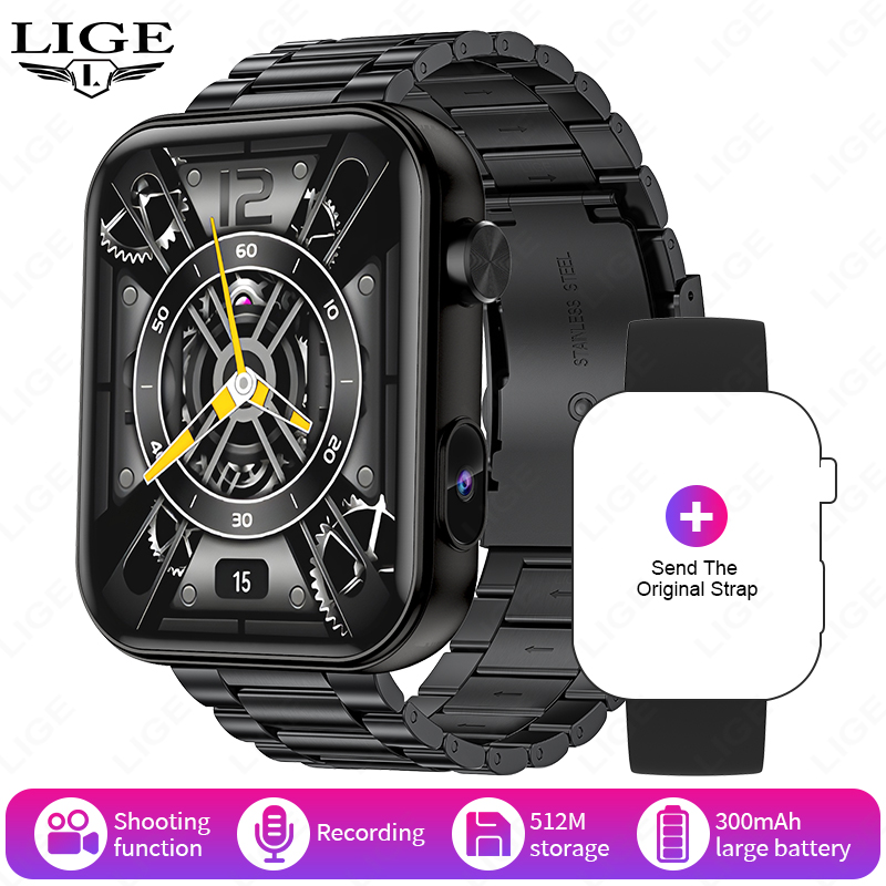 LIGE Nuovo Smart Watch Uomo Fotocamera Scatta foto Registra video Frequenza cardiaca Sport Fitness Impermeabile Chiamata BT Smartwatch per Android iOS: Navy Blu