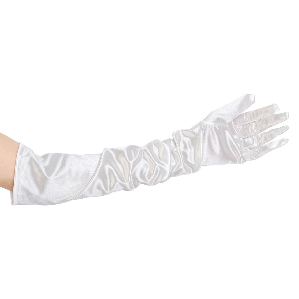 Sz-lgfm -21 tommer lange armlange satinalbuehandsker til kvinder til aften bryllup fancy dress kostume - hvid