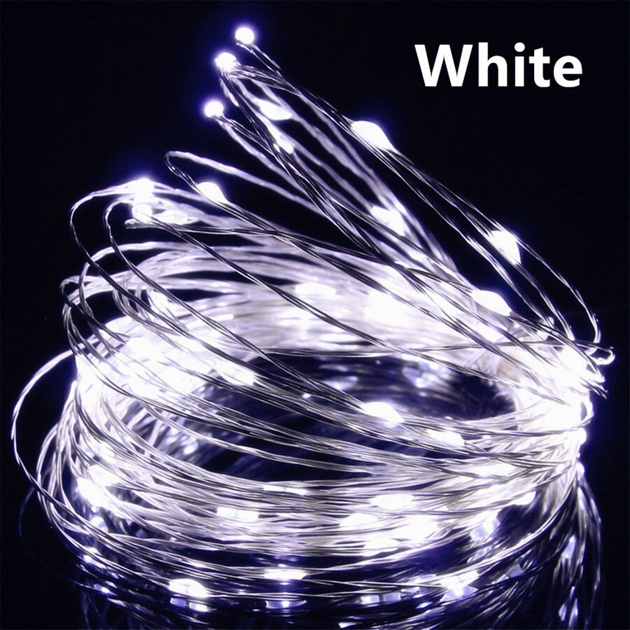 5v usb led string lys fairy 20m 10m 5m 2m sølvtråd vandtæt til krans hjem jule bryllupsfest dekoration: Hvid / 10m 100 lysdioder
