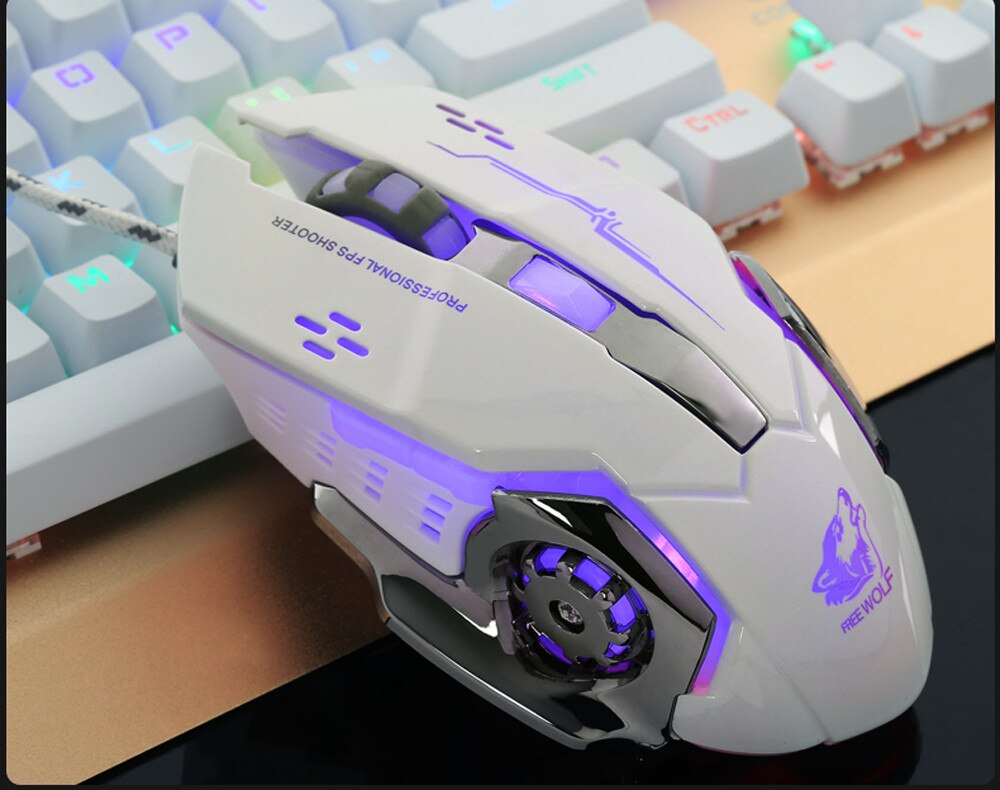 Gaming mouse 2.4G optical movement 5 adjustable DPI level, button wireless mouseled backlight mechanical sense#40: White