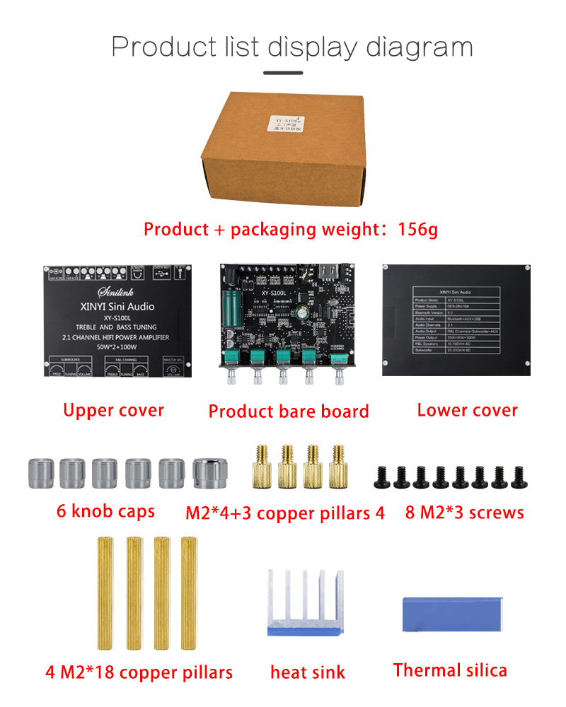 Płytka wzmacniacza audio stereo Bluetooth 5.0 2.1 kanałowy subwoofer S100L HIFIDIY 50WX2+100W TREBLE Bass tuning dźwięku AMP