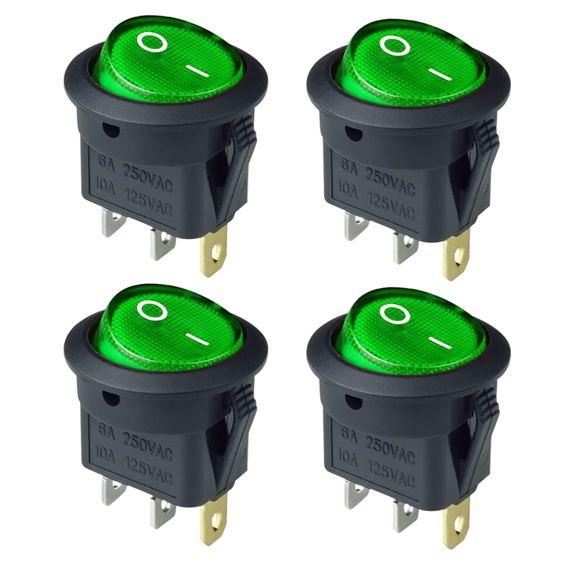 4 stk. 12v/220v led-bryter 16a 12v lys strømbryter bilknapp av/på 3- pinners rund vippebryter kcd 1: Blå / 12v