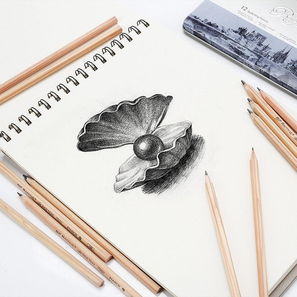 Marco 14pcs Sketch Drawing Pencil Set 3H 2H H HB 2B 3B 4B 5B 6B 7B 8B 9B For School Student Craft Pencils Non-toxic