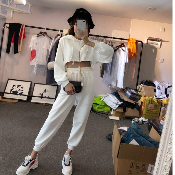 Meisje Mode Casual Pak Student Zomer Losse Cool Effen Jas Broek Twee Papieren Jurk Pak-Jurk Twee-stuk Pak Met Kap