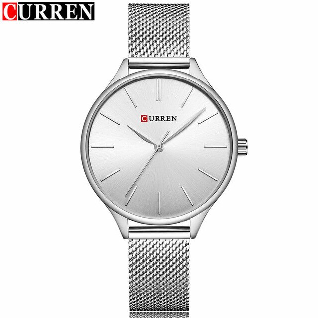 Curren Horloges Vrouwen Top Luxe Zilver Quartz Horloge Roestvrij Stalen Armband Horloges Dames Klok Relojes Mujer: white white