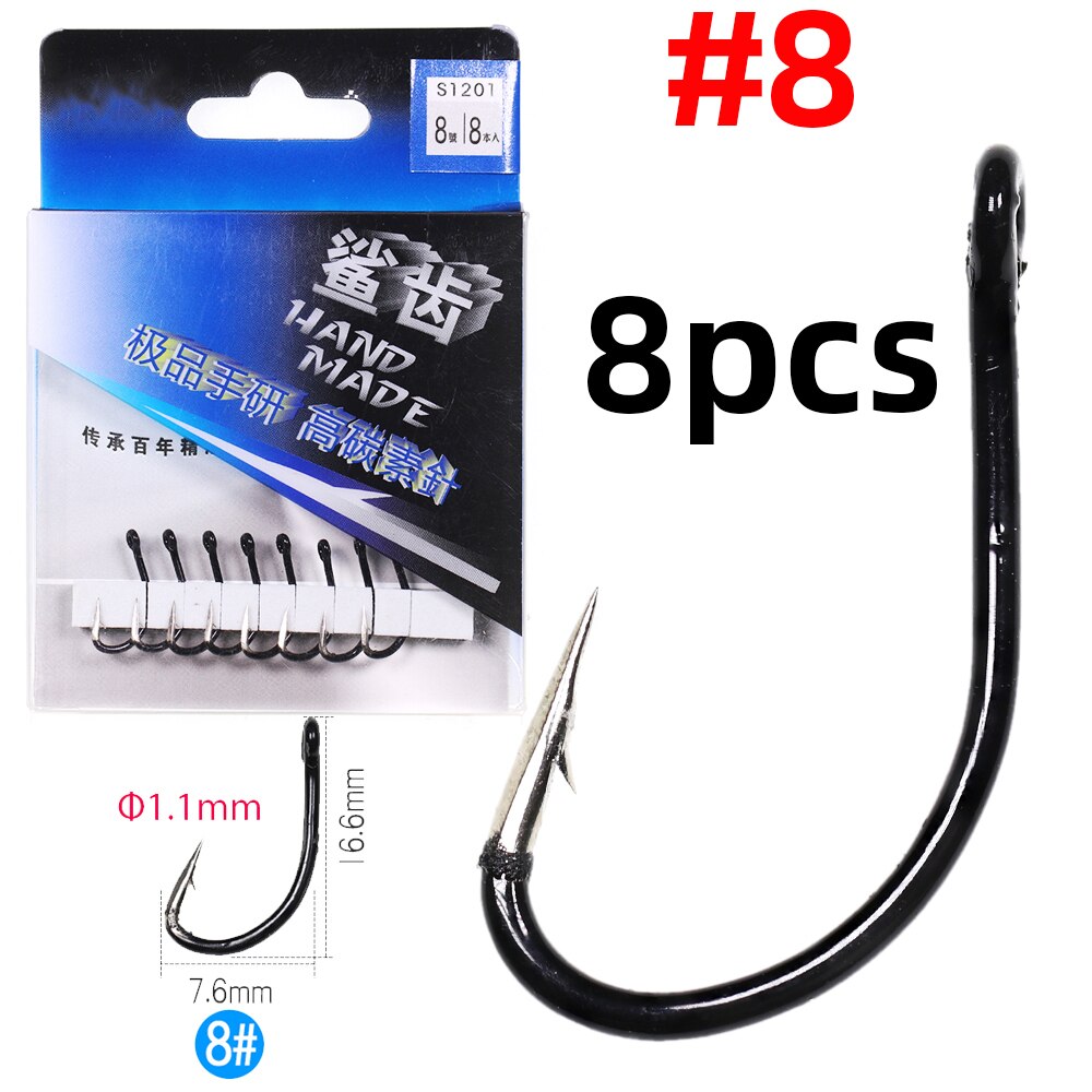 Jigeecarp-anzuelos de pesca de carpa de acero al carbono, anzuelos de pesca fuertes, tamaño 1 #-10 #, para pesca de carpa, 1 paquete: 8pcs size 8