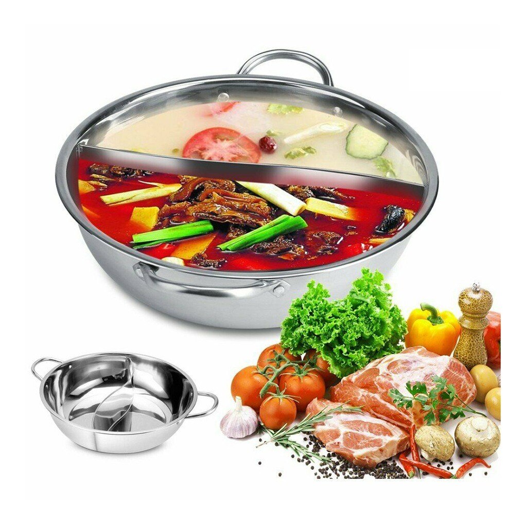 Olla de acero inoxidable de 36cm, cocina de Fondue, utensilios de cocina de dos sabores, accesorios de cocina de dos orejas