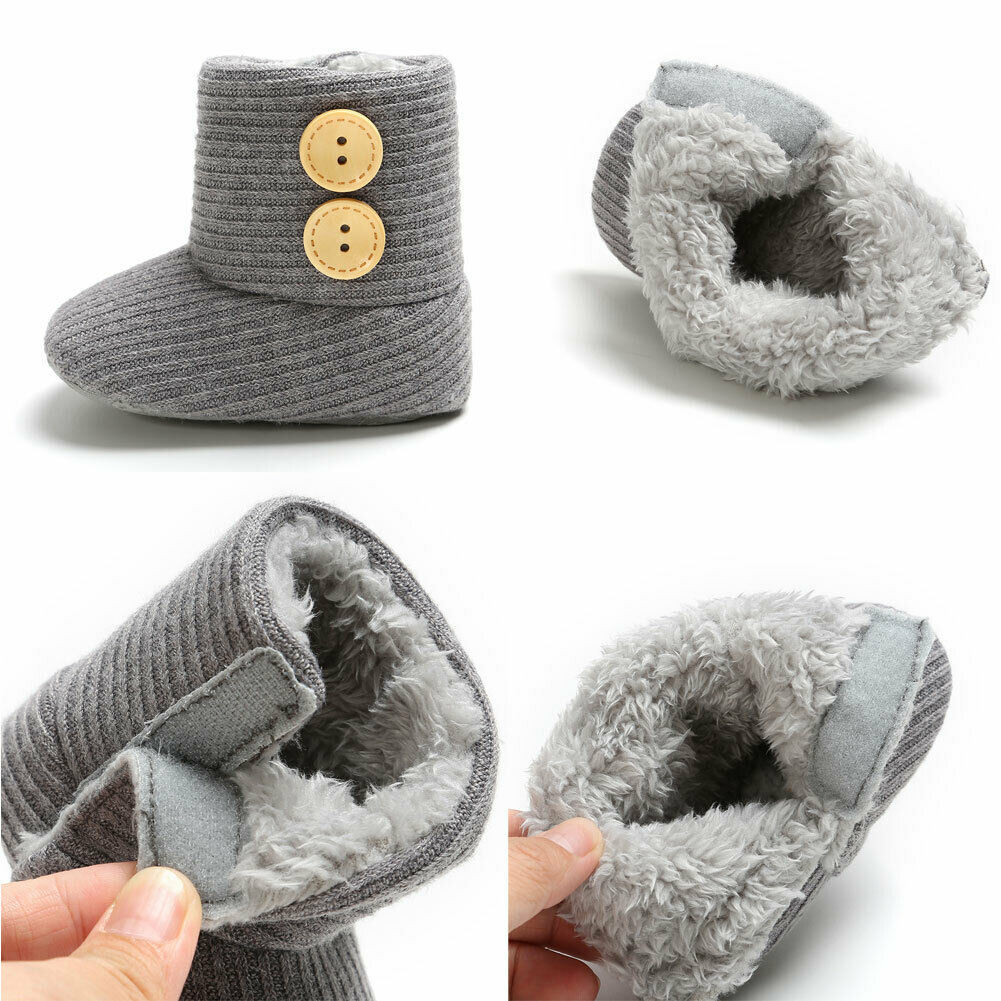 Baby Winter Warme Laarzen Baby Meisjes Soft Sole Crib Knop Katoen Flats Warm Boot Peuter Gebreide Effen Knoppen Prewalke schoenen