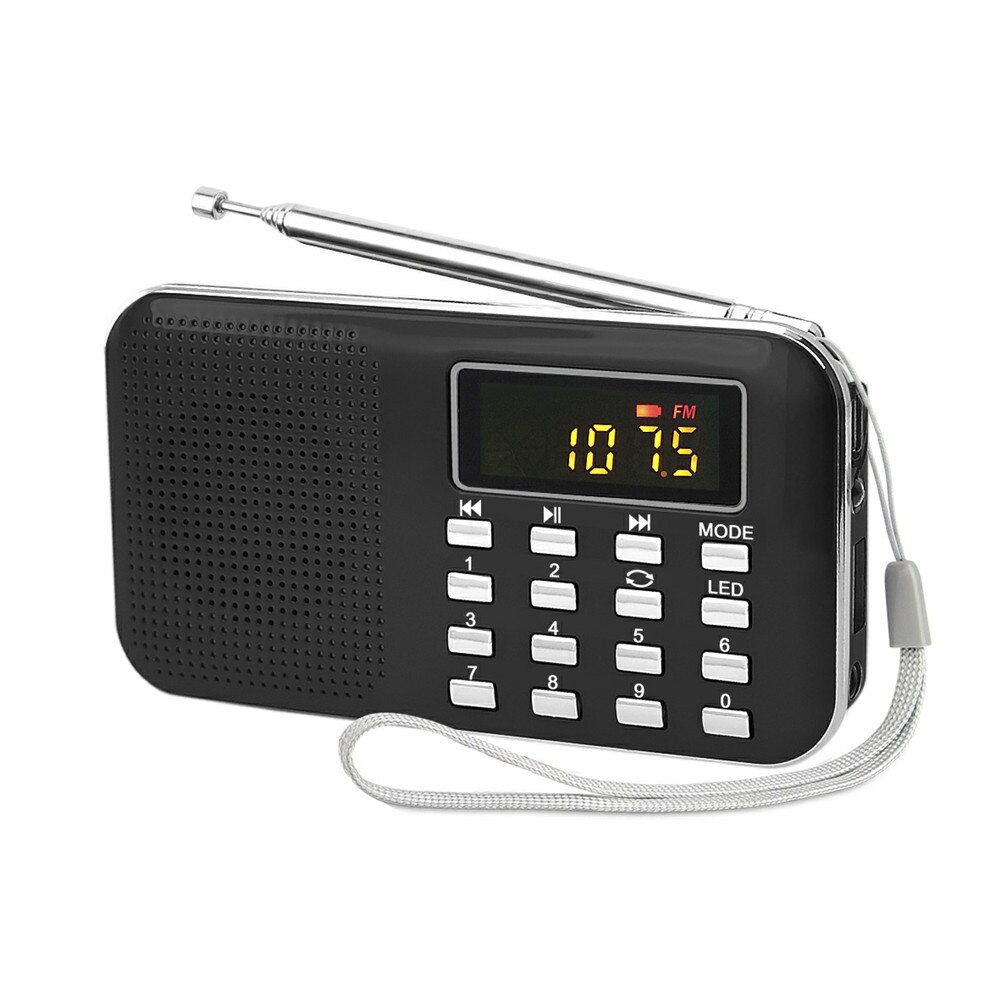 Mini L-218 Digital LCD MP3 Radio Speaker Player Support TF Card USB Portable Radio FM Speaker with LED Flashlight Function