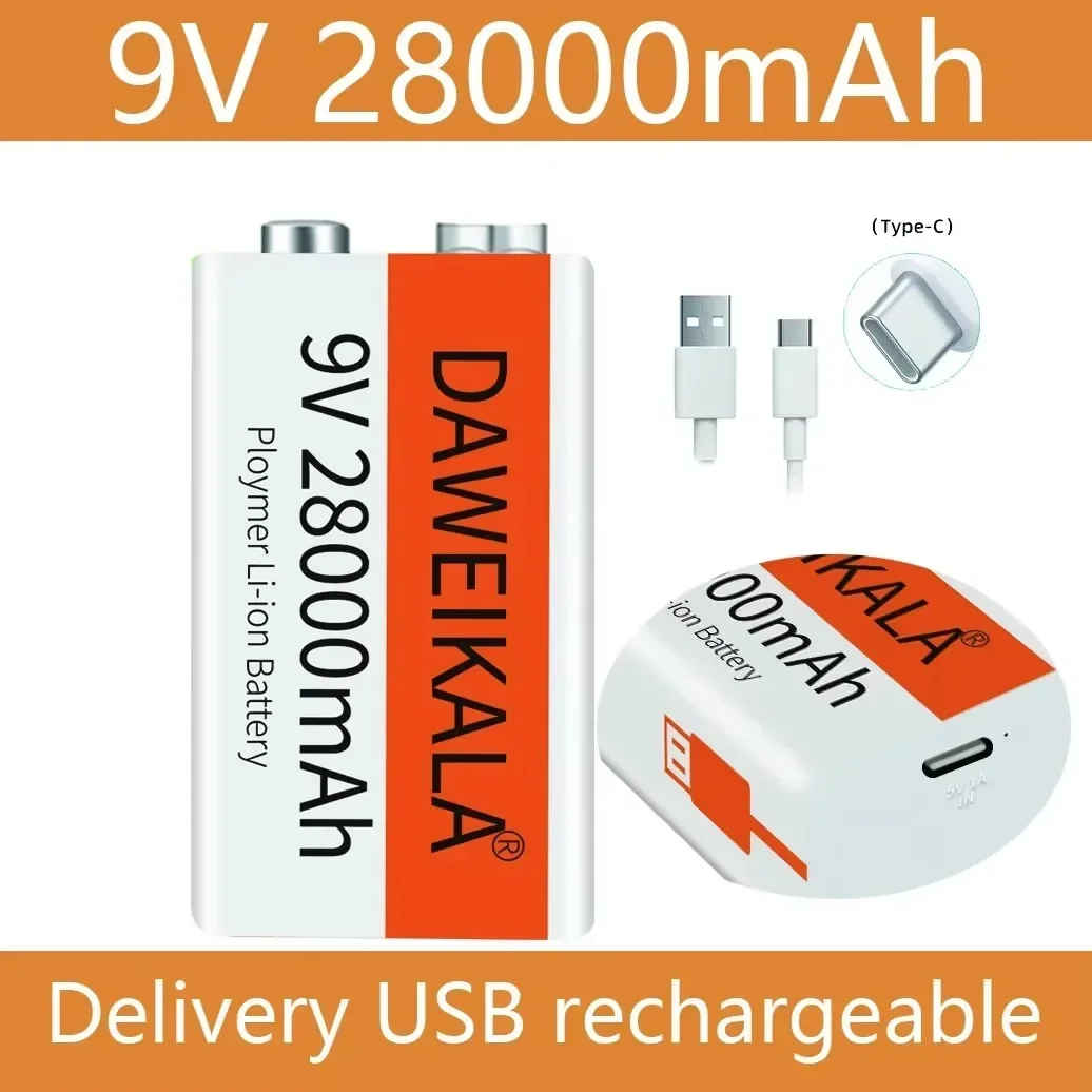 9V battery 28000mAh li-ion Rechargeable battery Type-C Battery 9v for Multimeter Microphone Toy Remote Control KTV use