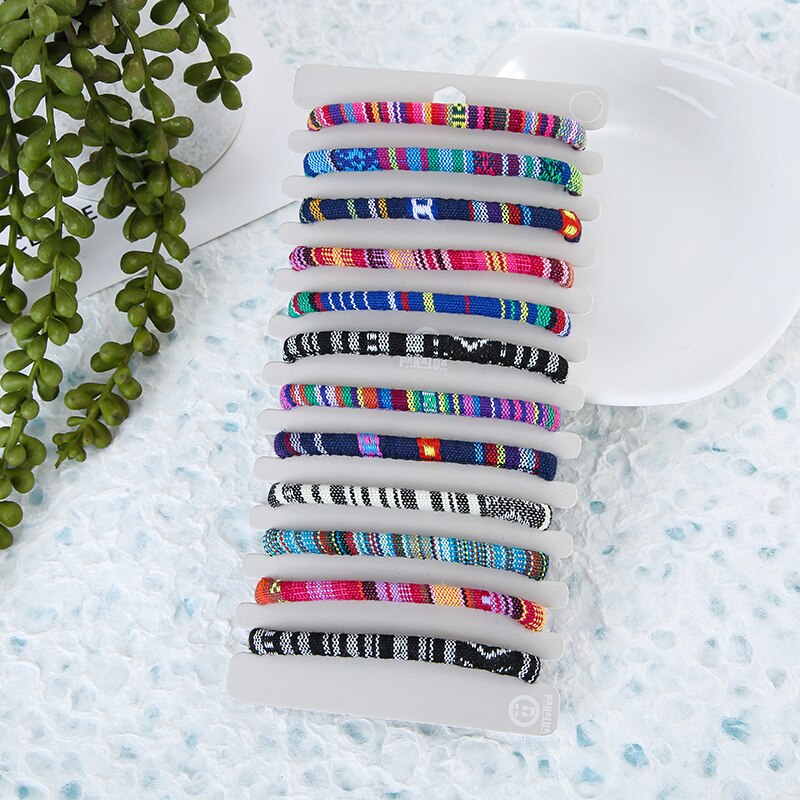 12pcs/set Mixed Color Colorful Cloth Handmade Braided Bracelets For Women Adjustable Rope Bracelet Friendship Jewelry: style 3