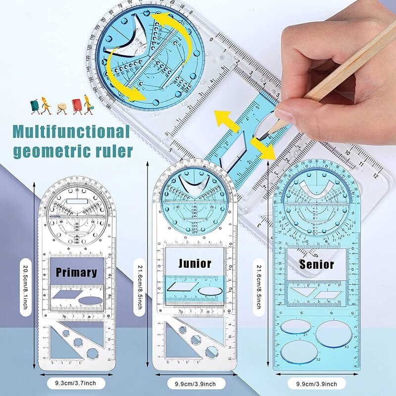 3 Pieces Multifunctional Geometric Ruler Sets Mathematics Drawing Rulers Template Measuring Draft Rulers
