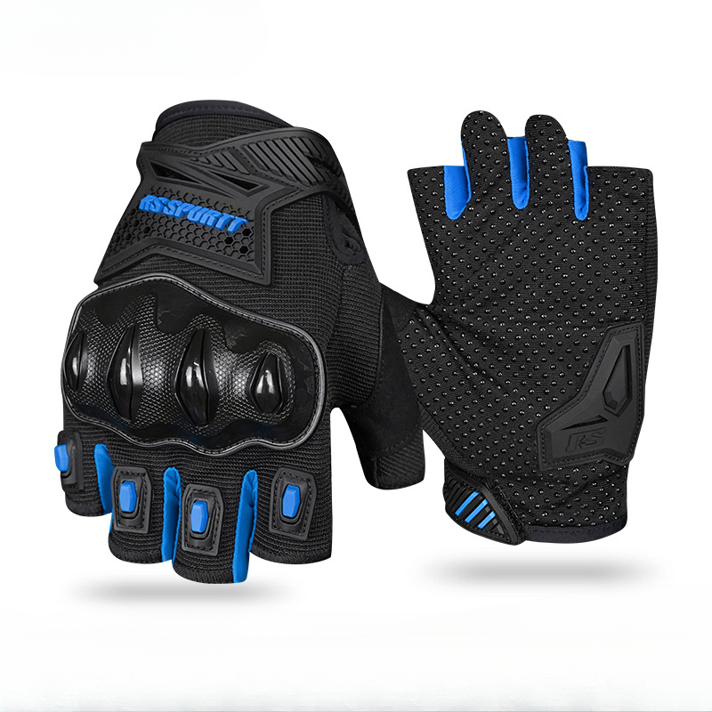 Guantes protectores de ciclismo transpirables, guantes de motocicleta para hombres y mujeres, guantes de verano con protección absorbente de golpes de medio dedo: Azul / XS