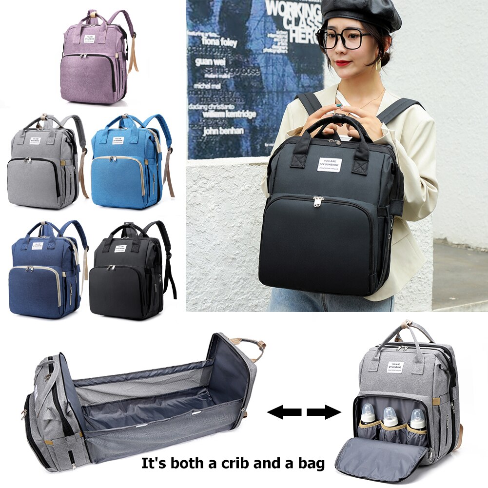Sac à dos à couches multifonctionnel 3 en 1, berceau pliant, sac d'allaitement de maternité, sac à dos de voyage de grande capacité pour maman