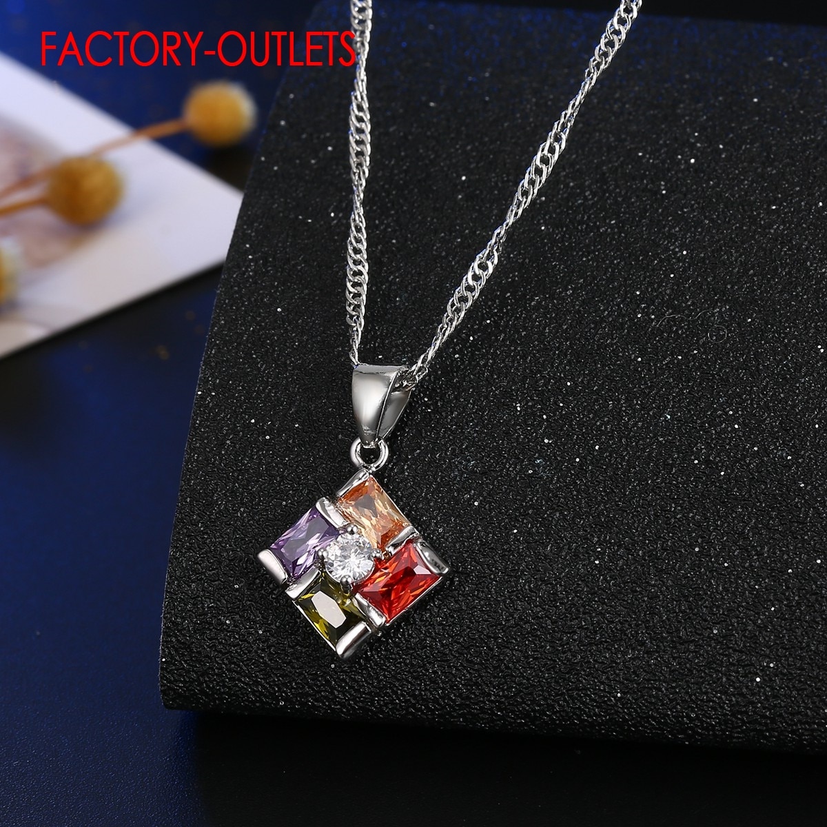 Pendant Necklace Hoop Earrings Set For Decoration Jewelry Square Austrian Crystal Women Girls Engagement Anniversary