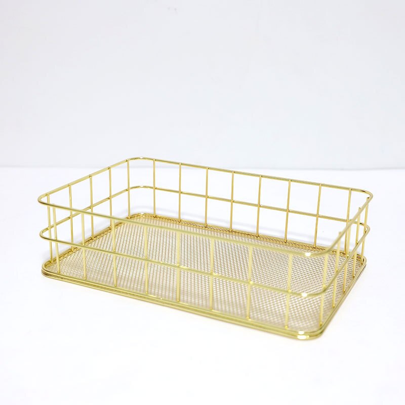Panier de rangement en fer forgé Rose doré, panier de rangement en métal, porte-stylo, de bureau, de papeterie de finition: GOLD-L-FANG