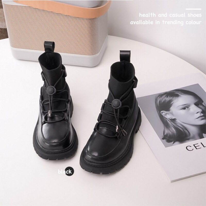 Kinderen Laarzen Herfst Winter Meisjes Mode Chelsea Sokken Laarzen Kinderen Schoenen Mesh Kant Solide Classic Zwarte Dikke Zool Platform