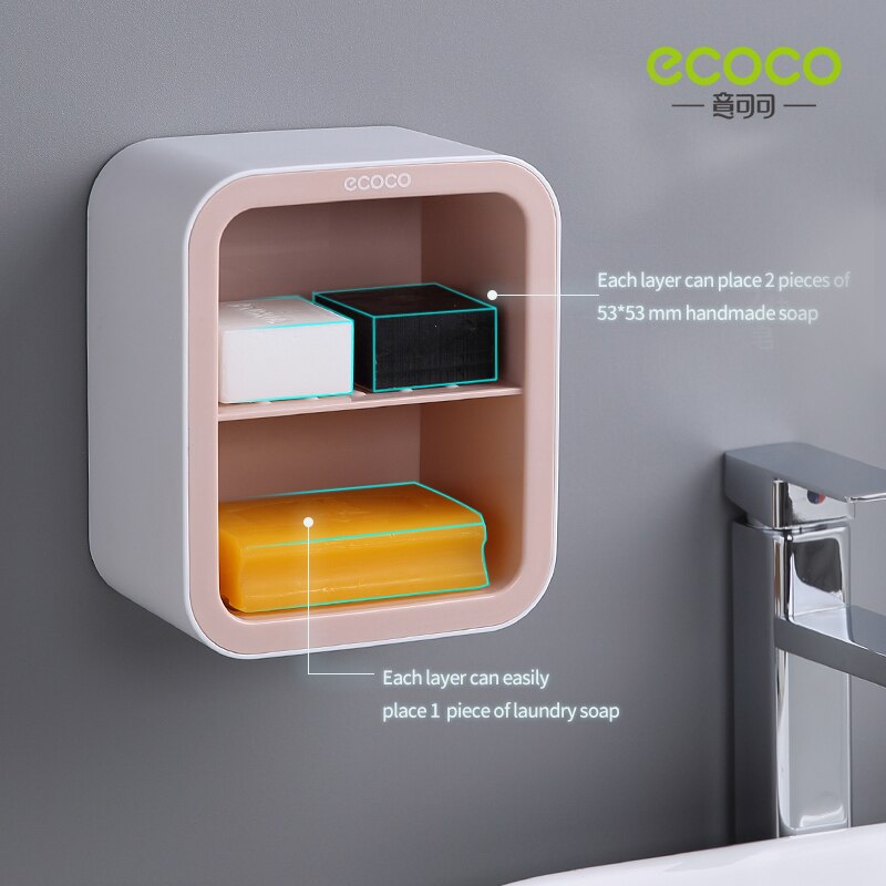 ECOCO Double Drawer Wall Mounted Soap Dish Box Bathroom Shower Soap Holder Tray Storage Rack Shelf Bathroom Accessories