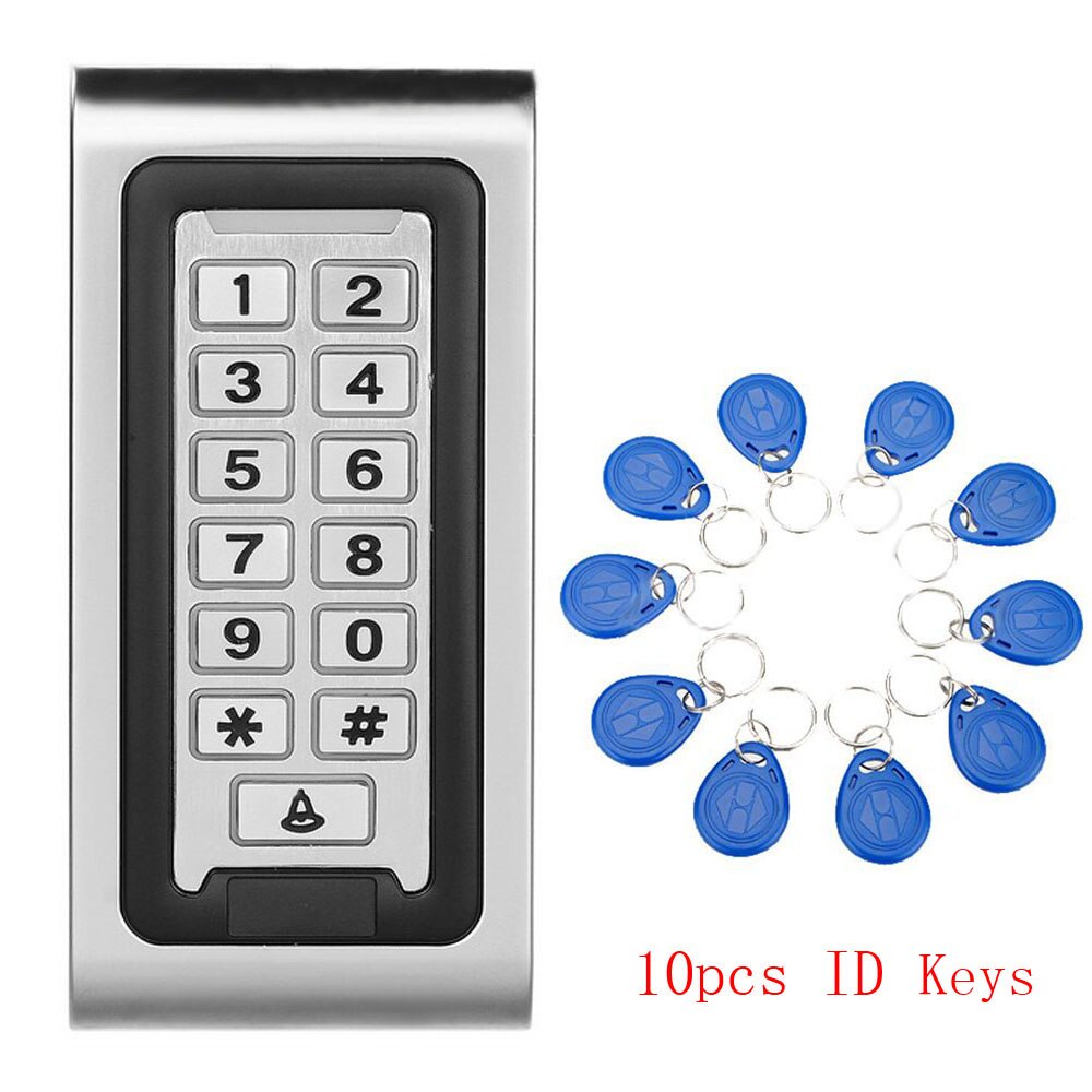 Metal 125KHz Rfid Access Control Keypad W/ 2000 Users 125KHz Card Reader Keypad Key Fobs Door Access Control System: AC and 10 keys