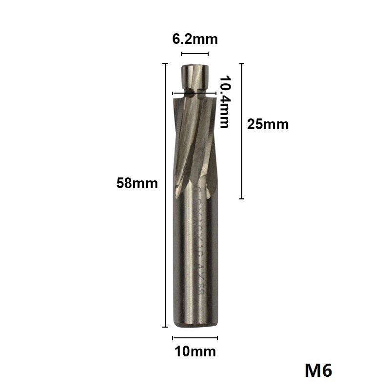 1pc M3.2-M16.5 HSS Counterbore End Mill CNC Machine Router Bit 4 Flutes Engraving Bit Counterbore Milling Cutter: M6.2