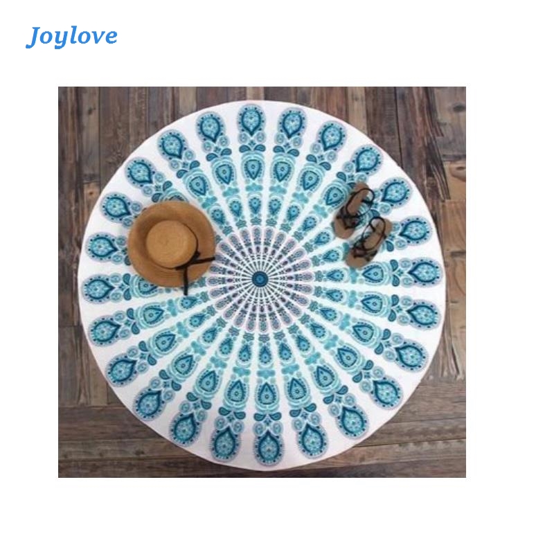 Joylove rundt fargerik mandala-teppe strandteppe badebymatte strandteppe