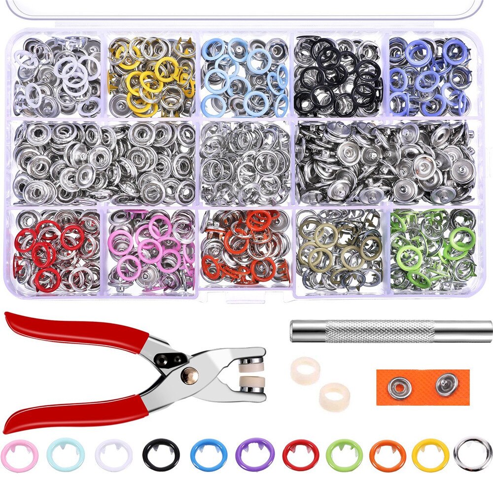 #20 200 Sets Drukknopen Prong Gesp Metalen Ring Knop 9.5 Mm 10 Kleuren Met Tool Home Improvement Hand gereedschap