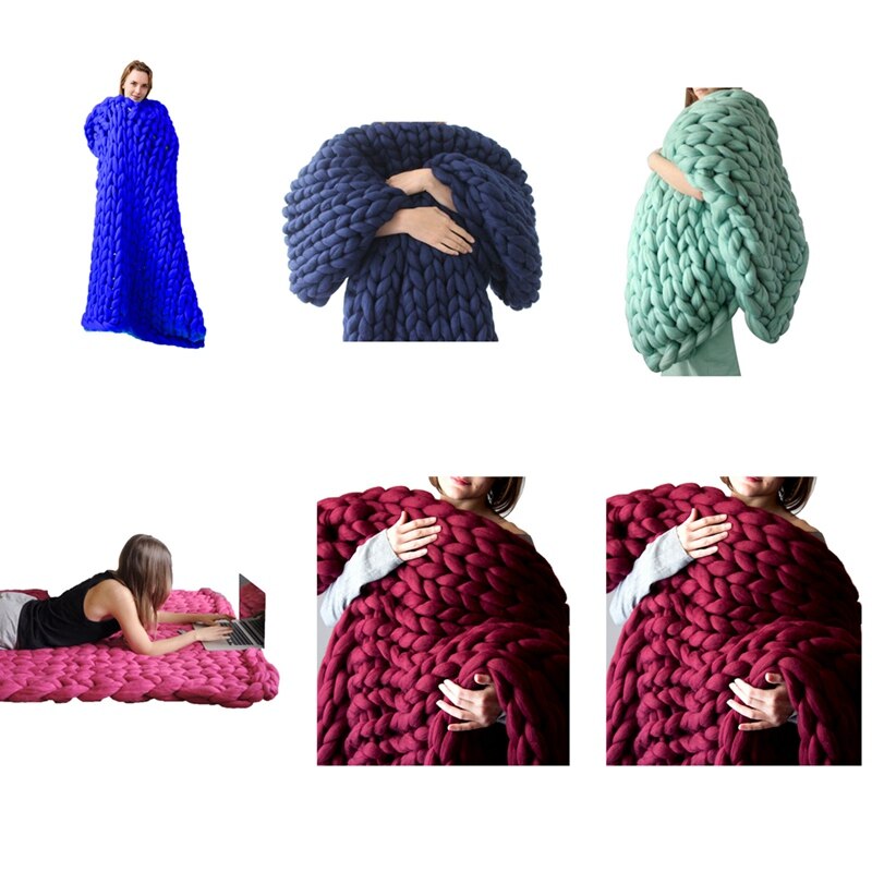 Coarse Woolen Blankets Hand-woven And Hand-knitted Comfortable And Fluffy Woolen Sofa Blankets Bedspreads