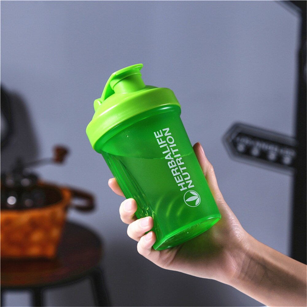 Sport shaker flaske 400ml whey protein pulver blandeflaske sport fitness gym shaker utendørs bærbar drikkeflaske i plast