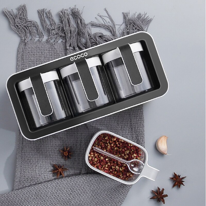 Ecoco – étagère à épices murale de , contenant des bocaux, organisateur d'assaisonnement sans poinçon, étagère à épices de cuisine avec pots et cuillères