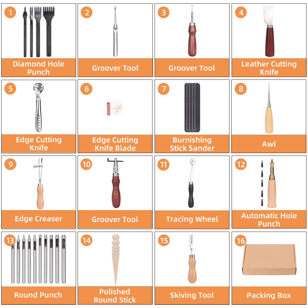 31 Pcs DIY Leather Craft Tool Set Beginner Leather Work Kit Sewing Carving Stiching Punch Trenching Cutting Knife