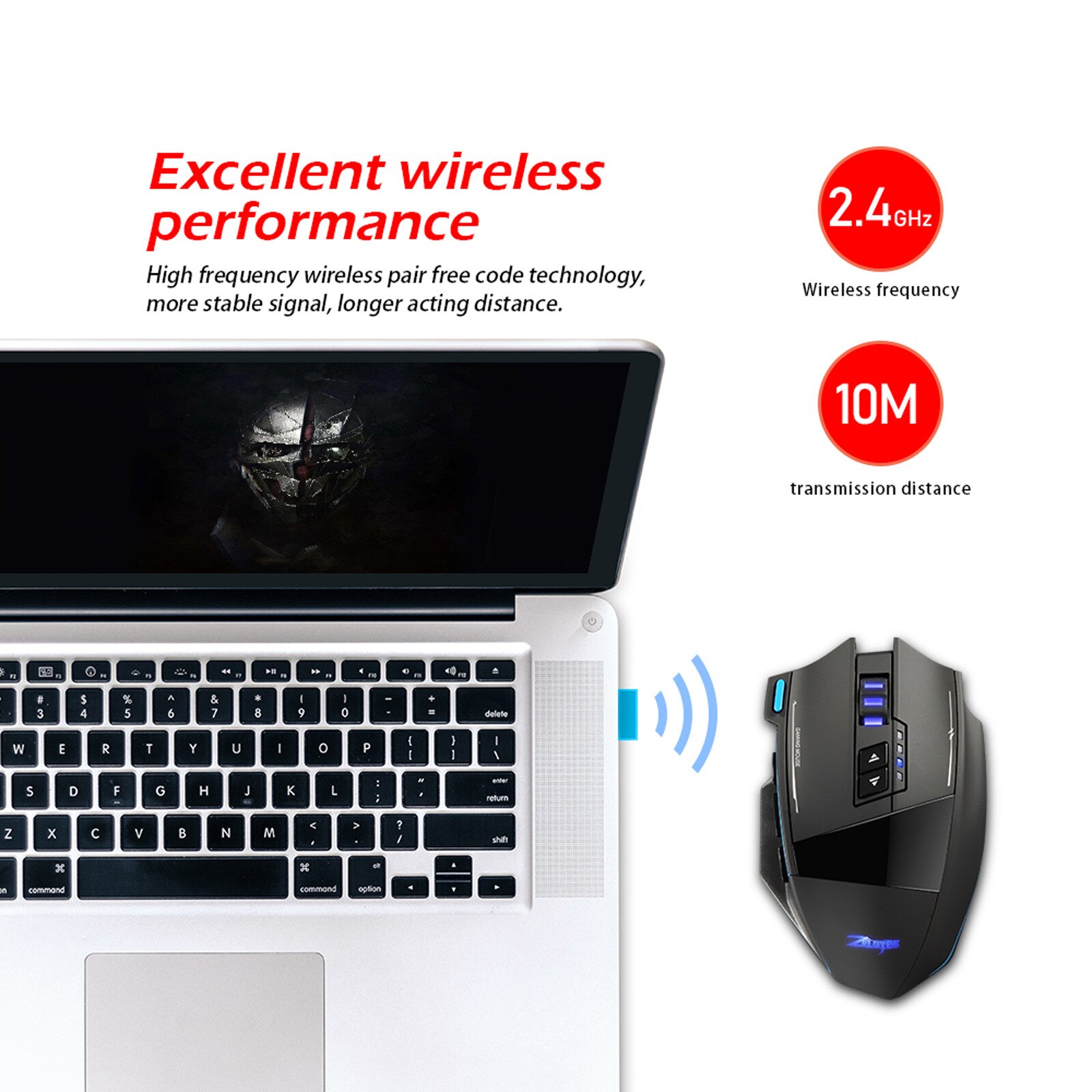 ZELOTES F-15 Dual-Mode Gaming Mouse 4800DPI Wired/Wireless Adjustable DPI Firepower button Multimedia function switch