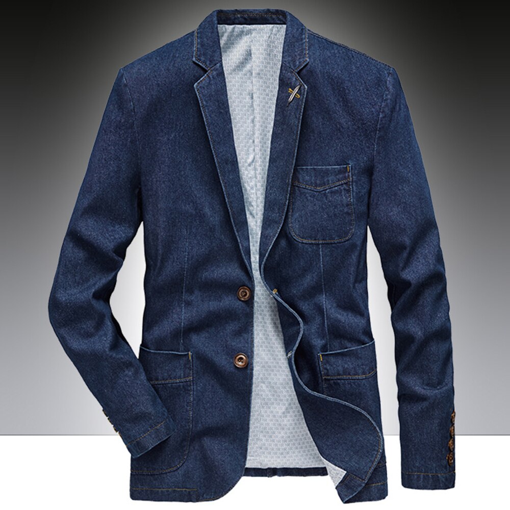 Mens Denim Blazer Men Vintage Suit Jacket Male Blue Coat Denim Jacket Men Slim Fit Jeans Blazers Outwear: Blue / L