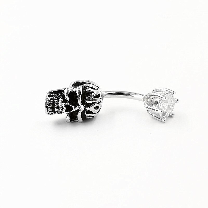 Hellolook 925 Sterling Zilver Belly Button Ring Mode Punk Gothic Schedel Bar Navel Piercing Lichaam Sieraden