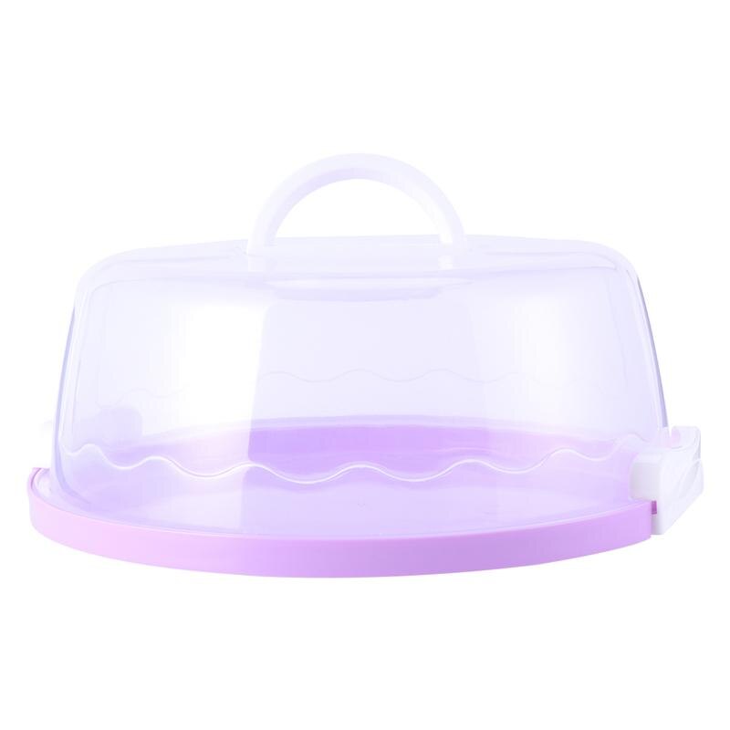 10 Inch Portable Plastic Round Cake Box Handheld Sealed Packing Box Cupcake Dessert Container Case Birthday Food Cover: Purple