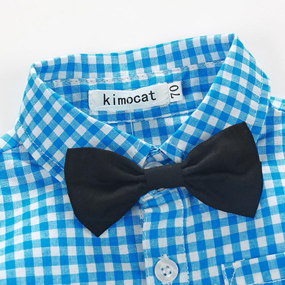 2 -delige katoenen kledingset herfst baby jongen geruite print revers zachte knoop lange mouwen comfortabele t-shirts broeken