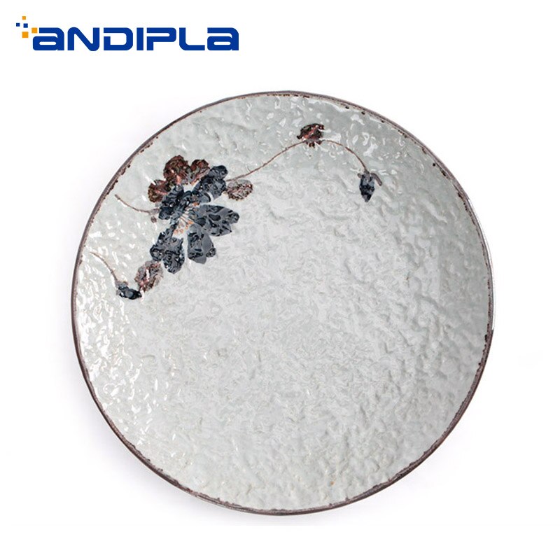Japanse Stijl Keramische Plaat Hand Beschilderd Bloemmotief Spaghetti Omelet Plaat Schotel Thuis Vintage Servies Taart Ronde Schotel