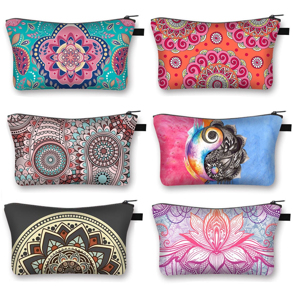 Mandala Flower Print torby kosmetyczne damskie kosmetyczka damska wielokolorowy wzór śliczne etui kosmetyczne do podróży