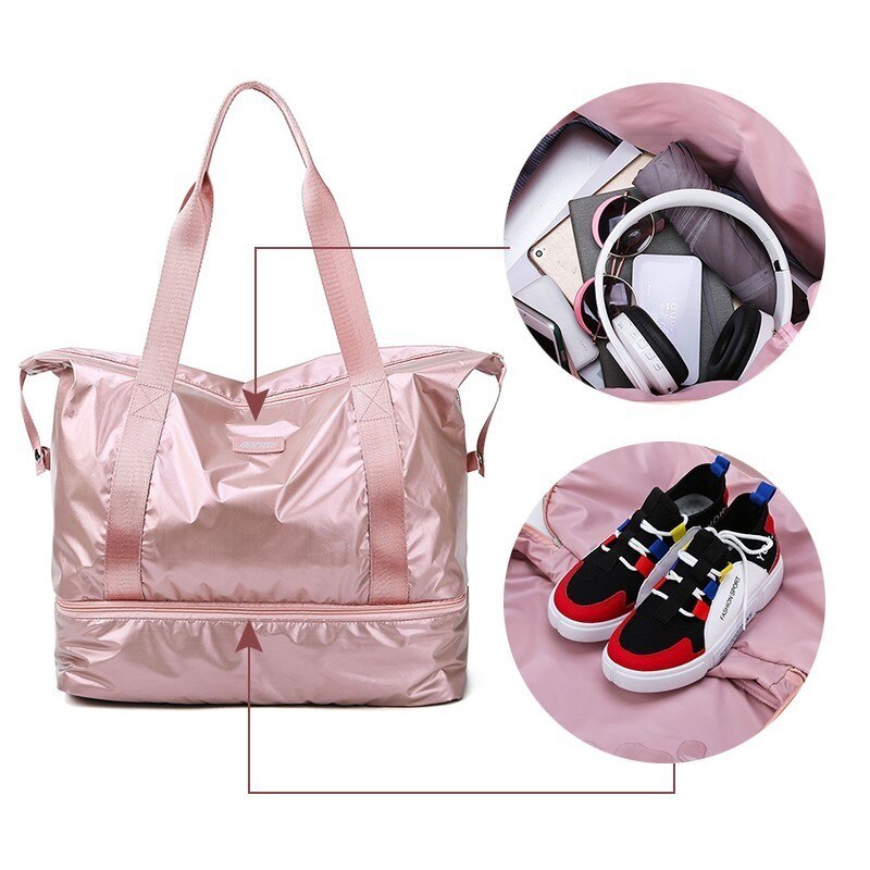 ELVASEK Reise Duffle Taschen ROSA Sporttasche Trocken Nass Trennung Yoga Tasche Multifunktions Handtaschen Große Kapazität Schulter Übernachtung Tasche