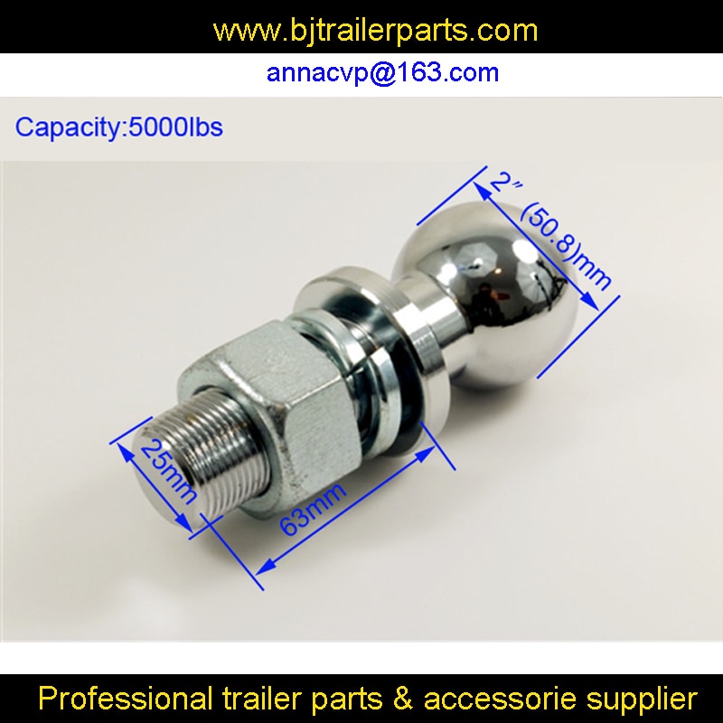 Chrome Tow Ball 2"(50.8mm), 1" shank dia. Trailer Hitch Towball Capacity 5000lbs, trailer parts,trailer coupling hitch towball