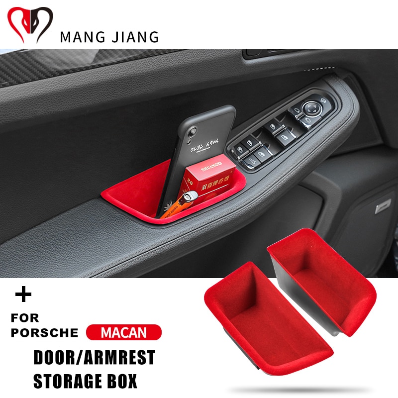 Rood Zwart Auto Interieur Deurklink Organizer Fluwelen Flanel Armsteun Opbergdoos Vat Voor Porsche Macan Auto Styling Accessoires