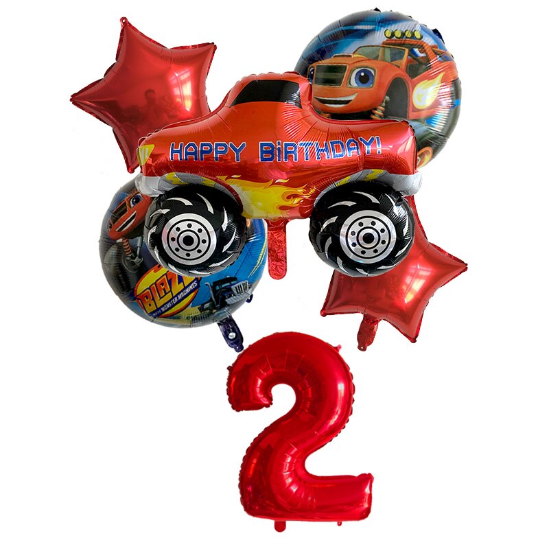 6Pcs Blaze En De Machines Folie Ballon Gelukkige Verjaardag Partij Decoratie Bal Jongen Tank Bus Fire Car ballonnen