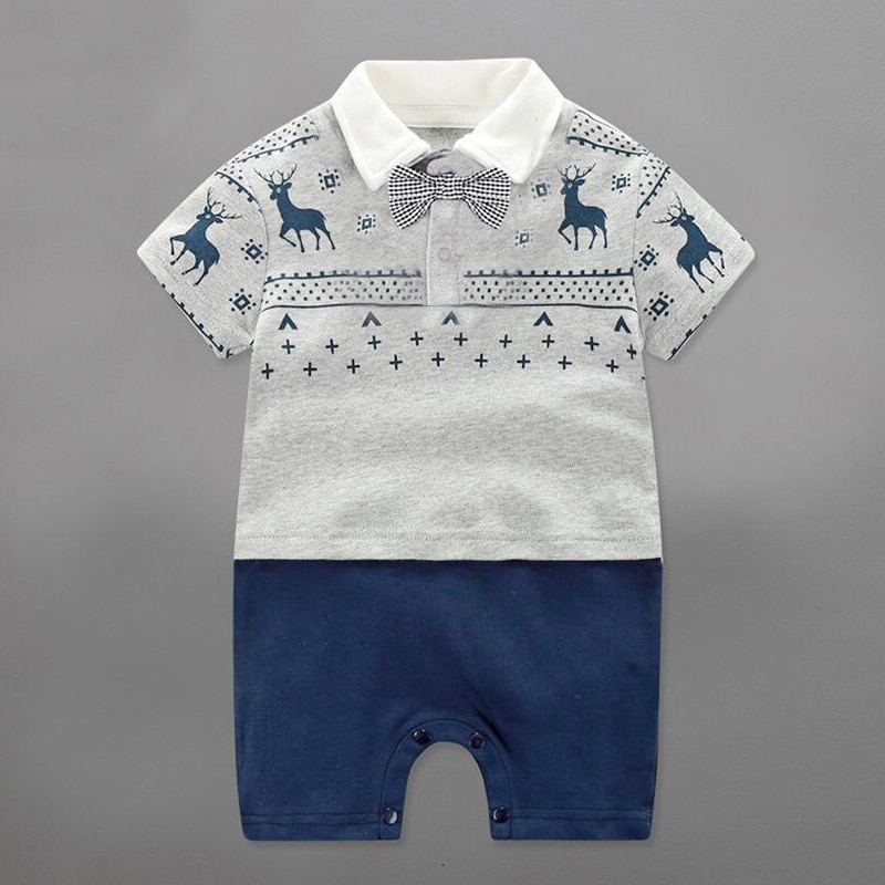 Baby Rompers Gentleman Short Sleeve Baby Boys Rompers with Bowknot Jumpsuit Newborn Clothes
