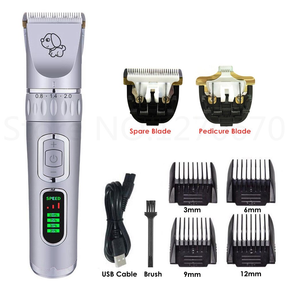 Hundeklippere kattehårklipper pleje dyr kæledyrsbarbermaskine trådløs lydløs hundehårtrimmere fjerner usb elektrisk hårklippermaskine: Sølv kb klinger