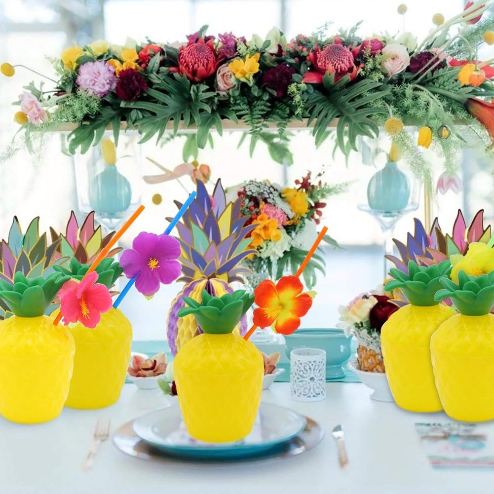 1Pcs Plastic Hawaiian Beach Party Kokosnoot Ananas Drink Cup & Stro Decoratie Rietje voor Party Verjaardag Decor