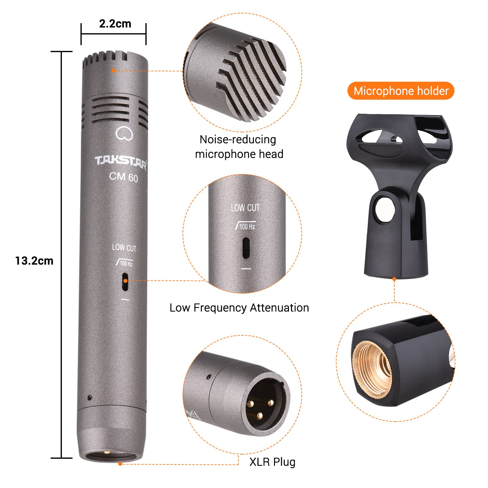 TAKSTAR CM-60 – Microphone à condensateur XLR, cardioïde, alimentation fantôme 48V, enregistrement en Studio, diffusion sur scène