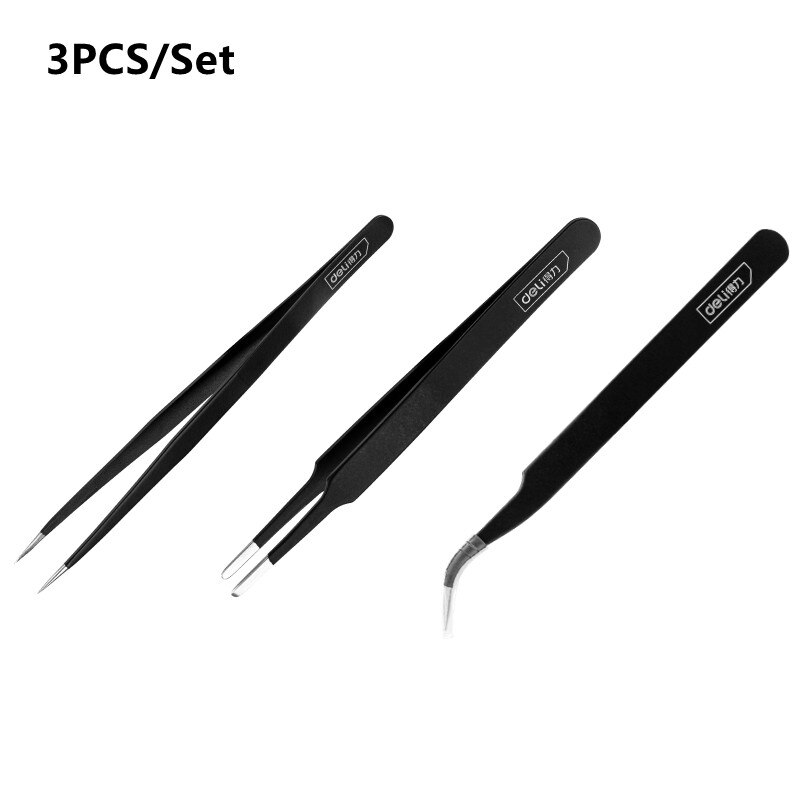 Stainless Steel Tweezers Maintenance Industrial Precision Curved Straight Sharp Point Tweezer Model Making Tools Hand Tools Set: 3Pcs