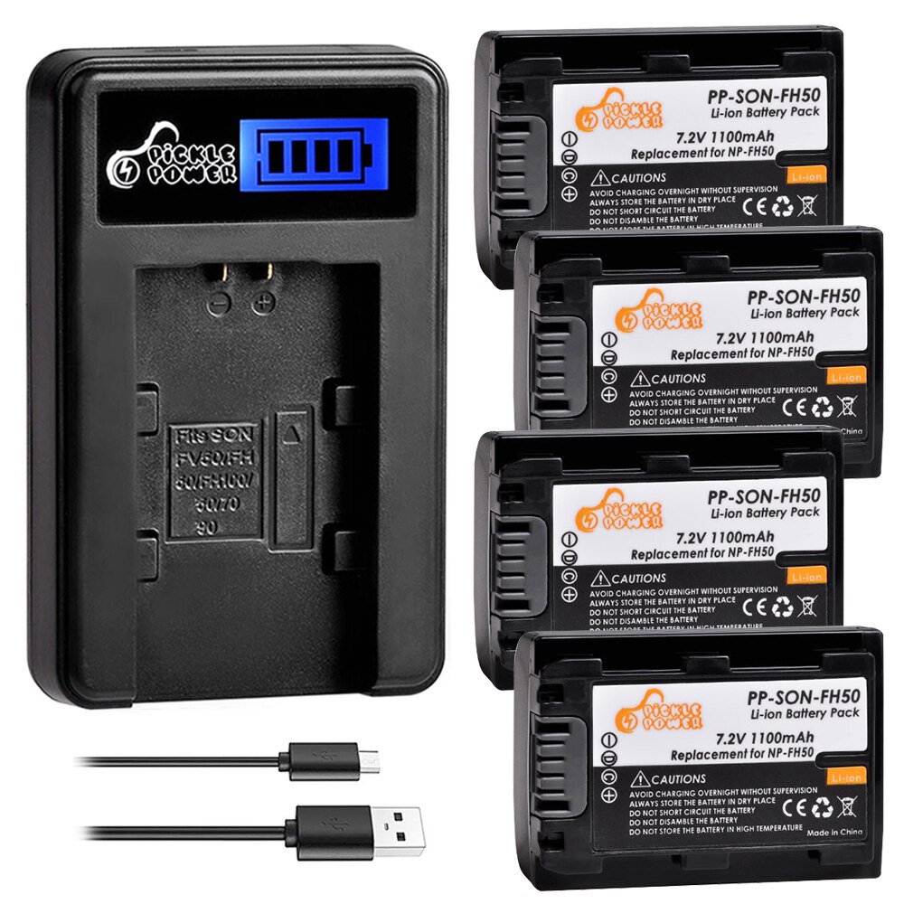 2Pcs NP-FH50 NP-FH30 Batterij En Lader Voor Sony HX1 HX100 HX200 A230 A290 A330 A390 CX100E CX500E CX520E HC9E SR11E Sr TG3 TG5 TG7: Charger and 4Battery