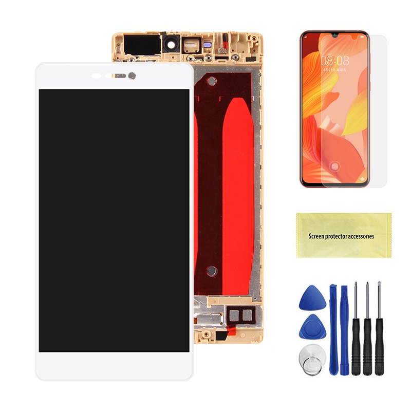 ORIGINAL P8 LCD For HUAWEI P8 Display Touch Screen Replacement with Frame For HUAWEI P8 LCD Display GRA L09 gra-l09 gra-ul10: White With Frame