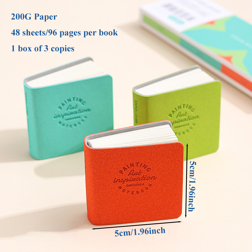 3Pcs 50x50mm Pocket Drawing Book blanks Water color Thick Paper Mini Sketchbook 200g 48sheets Marker Painting Paper Art Supplies: RED